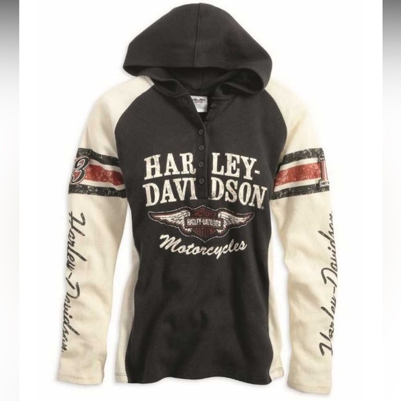 Harley-Davidson Tops - Harley-Davidson Women's Long Sleeve Hooded Iconic Henley Tee - S